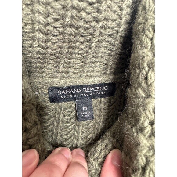 Banana Republic Sz M Chunky Mixed Stitch Turtleneck Sweater Tigers Eye Green - Picture 10 of 12